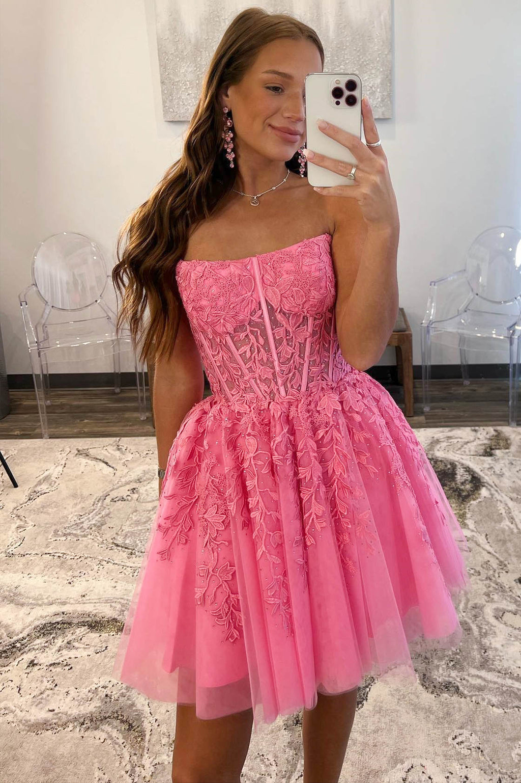 Petunia | Vestido de fiesta de tul con encaje y apliques en forma de A