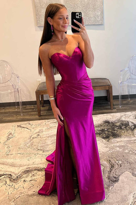 Sunnderly Abby |Vestido de fiesta de satén con escote en forma de sirena y abertura