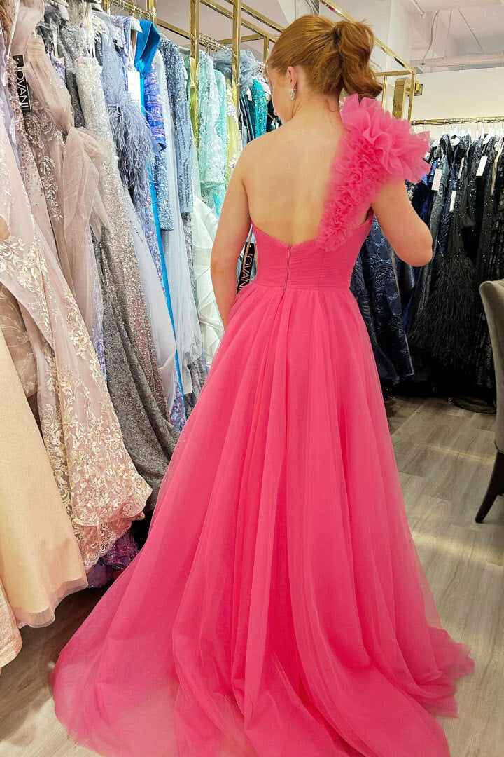 Delaney | A-Linien-Ballkleid aus Tüll mit einer Schulter und Rüschen