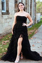 Braelyn | Hellblaues trägerloses Ballkleid aus mehrlagigem Tüll mit Pailletten