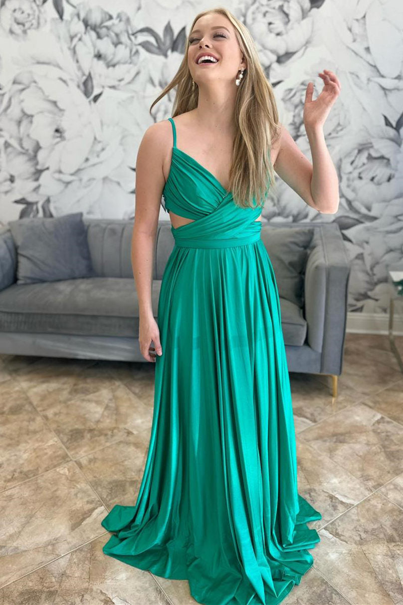 Angelique | Smaragdgrünes, plissiertes A-Linien-Ballkleid