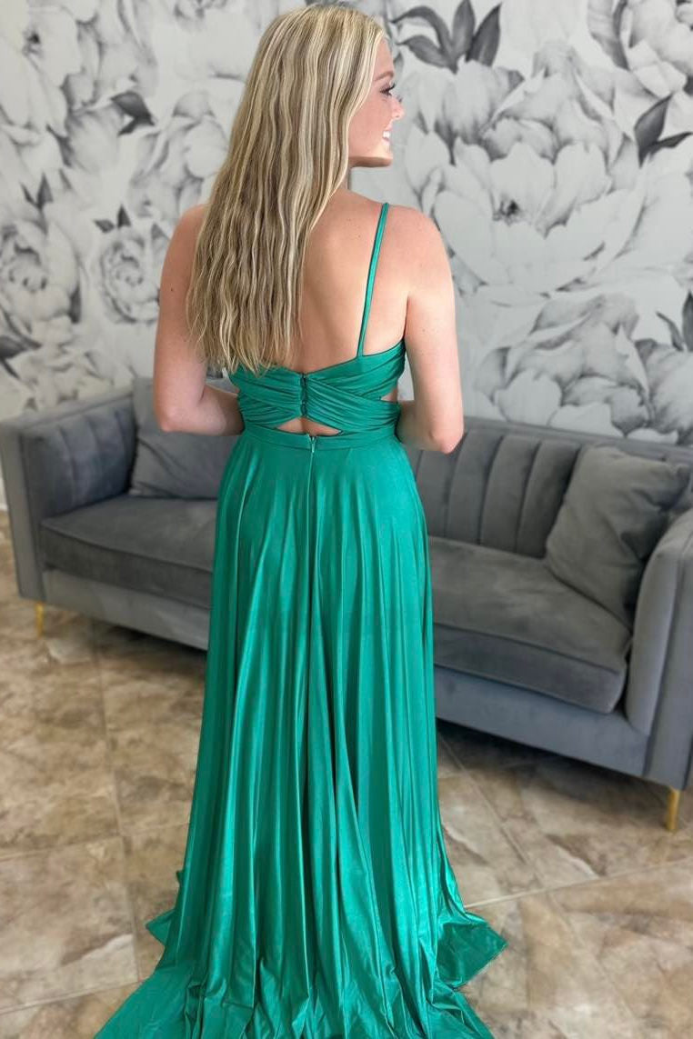Angelique | Smaragdgrünes, plissiertes A-Linien-Ballkleid