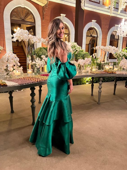 Elegant Green Satin Mermaid Evening Dress Green Formal Dress Y6188