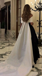 Vestidos de fiesta de satén blanco y negro de lujo con cola desmontable, vestido de noche para cóctel hecho a medida Y5025