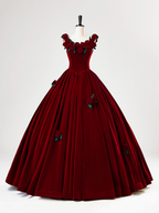 Wunderschönes burgunderrotes Quinceanera-Kleid aus Samt mit Rosenblüten Y7750
