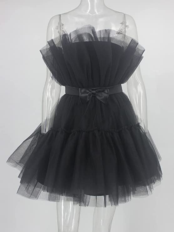Vestido mini de tul princesa para mujer, con volantes, de malla, para fiesta, graduación, boda, tutú, vestido de hada, vestido negro para regreso a casa Y512