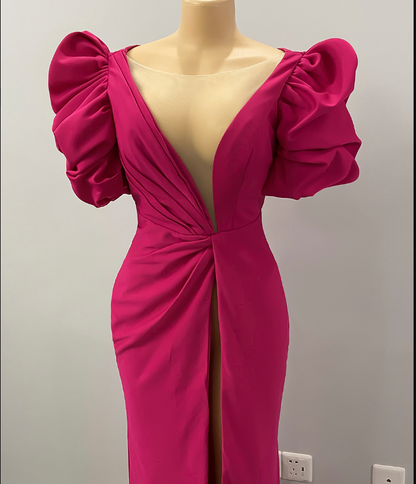 Hohe Split Meerjungfrau Langes Abendkleid Hot Pink Afrikanisches Partykleid Y1900