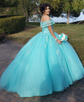 Vestido de princesa de tul con encaje y hombros descubiertos Y3087