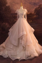 Hellrosa Tüll Pailletten gestuftes Ballkleid Abendkleid Y8389