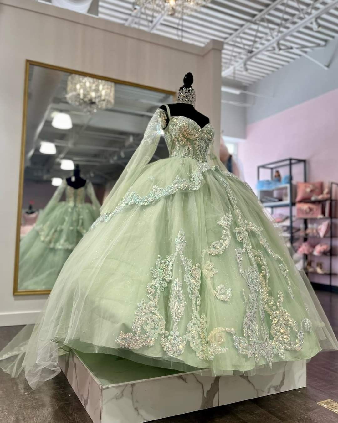Salbeigrünes Tüll Ballkleid, Sweet 16 Kleid, Prinzessinnenkleid Y2251