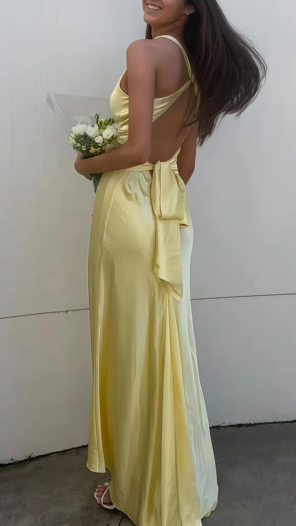 Vestido de fiesta de sirena sexy sin espalda, vestido de noche formal de satén Y8119