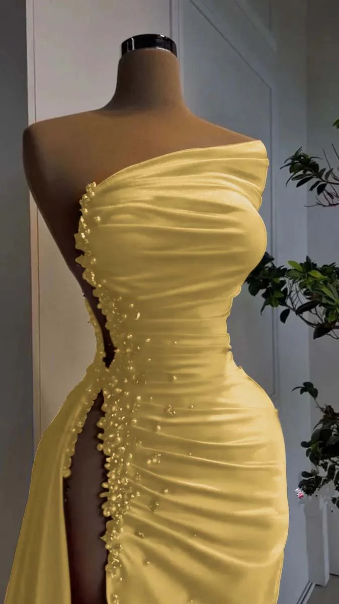 Vestido de noche rojo de satén plisado con escote asimétrico y abertura alta, vestido formal encantador Y379