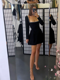 Lovely Black A-line Homecoming Dress Black Cocktail Dress Y2376