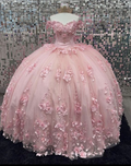 Rosa Off Schulter Ballkleid Quinceanera Kleider 3D Applikationen Korsett Kleid Y6791