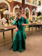 Elegante vestido de noche de sirena de satén verde. Vestido formal verde Y6188.