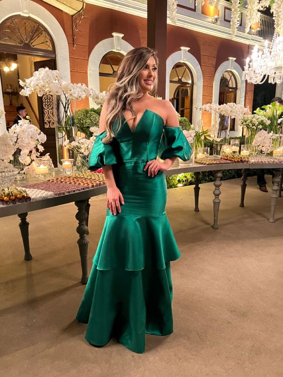 Elegant Green Satin Mermaid Evening Dress Green Formal Dress Y6188