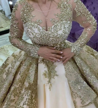 Vestidos de quinceañera con volantes color champán, apliques de lentejuelas y cuentas, manga larga, vestido formal de princesa para fiesta de graduación Y4952