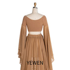 Herbst Umstandskleid für Bilder Rüschenärmel Umstandskleid mit langer Schleppe Boho-Kleid für Fotoshooting SY243111 