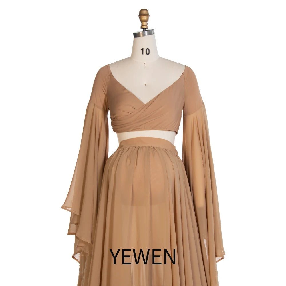Fall Maternity Dress for Pictures Ruffled Sleeves Maternity Long Train Dress Boho Dress for Photohoot SY243111