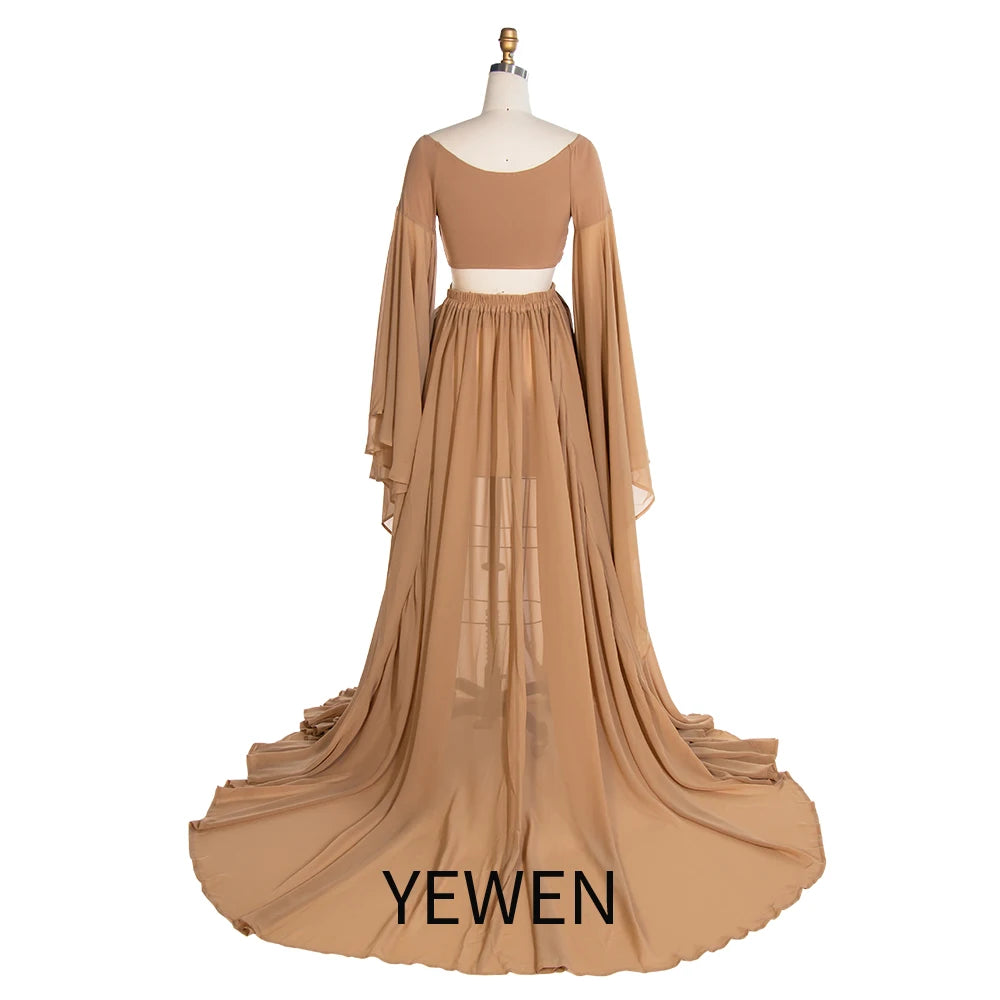 Herbst Umstandskleid für Bilder Rüschenärmel Umstandskleid mit langer Schleppe Boho-Kleid für Fotoshooting SY243111 