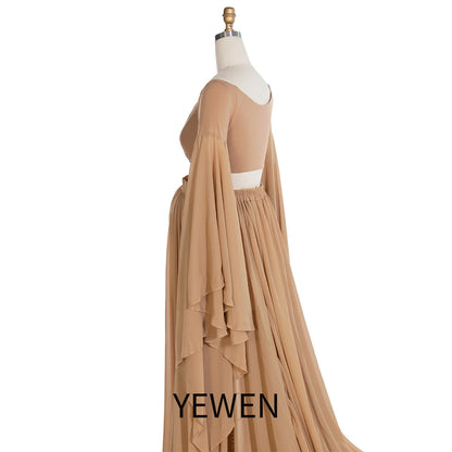 Fall Maternity Dress for Pictures Ruffled Sleeves Maternity Long Train Dress Boho Dress for Photohoot SY243111