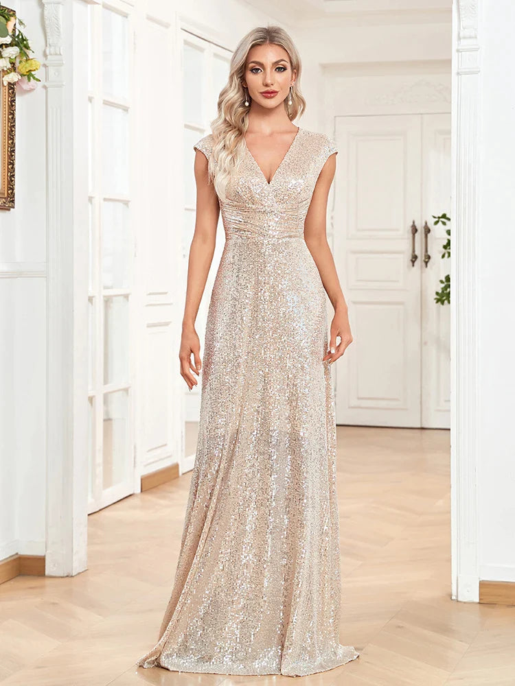 Sweep Train Sparkly Sequin Luxurious Evening Long Dresses Formal Occasion Elegant Prom Dress 2023 Luxury Gown Birthday-payinti