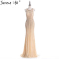 On Sale no return no refundSale Fashion Halter Gold Evening Party Dress Real Photos Nude  Tulle Diamond Party Occasion 2025 Formal Long Evening Dress LA6008