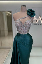 Modisches langes dunkelgrünes One-Shoulder-Juwelen-ärmelloses Ballkleid