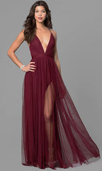 V Neck Sexy Backless Spaghetti Strap Slutty Prom Dresses SYP169