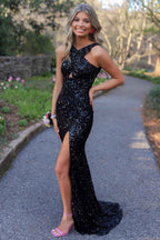 Oranges Ballkleid mit figurbetontem Criss-Cross-Ausschnitt und Schlitz SYP88