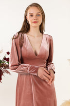 Vestido de dama de honor de terciopelo hasta el suelo SCB5