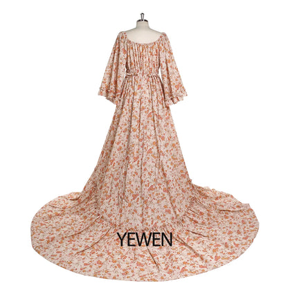 Floral Boho Strectch Neck Photography Dresses with Flare Long Sleeves Baby Shower Dress for Pregnant Woman vestidos SY2025-3