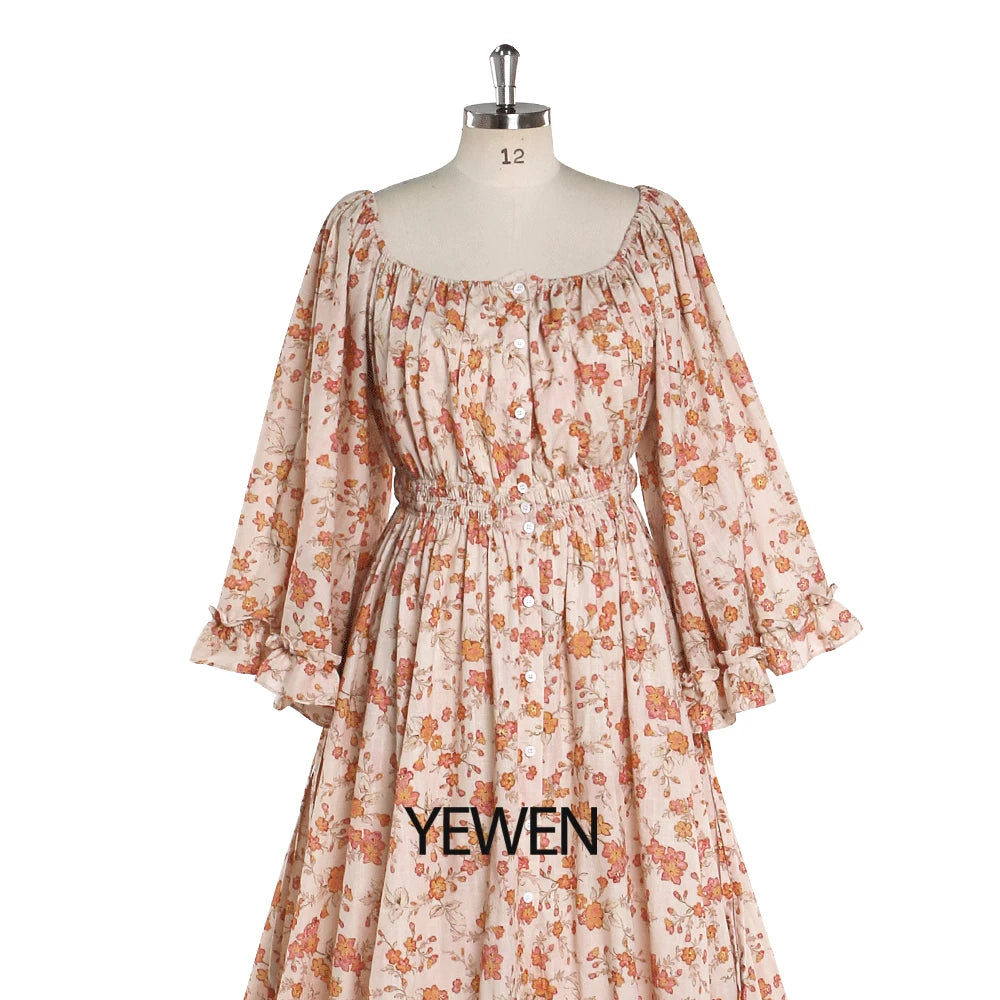 Floral Boho Strectch Neck Photography Dresses with Flare Long Sleeves Baby Shower Dress for Pregnant Woman vestidos SY2025-3