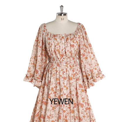 Floral Boho Strectch Neck Photography Dresses with Flare Long Sleeves Baby Shower Dress for Pregnant Woman vestidos SY2025-3