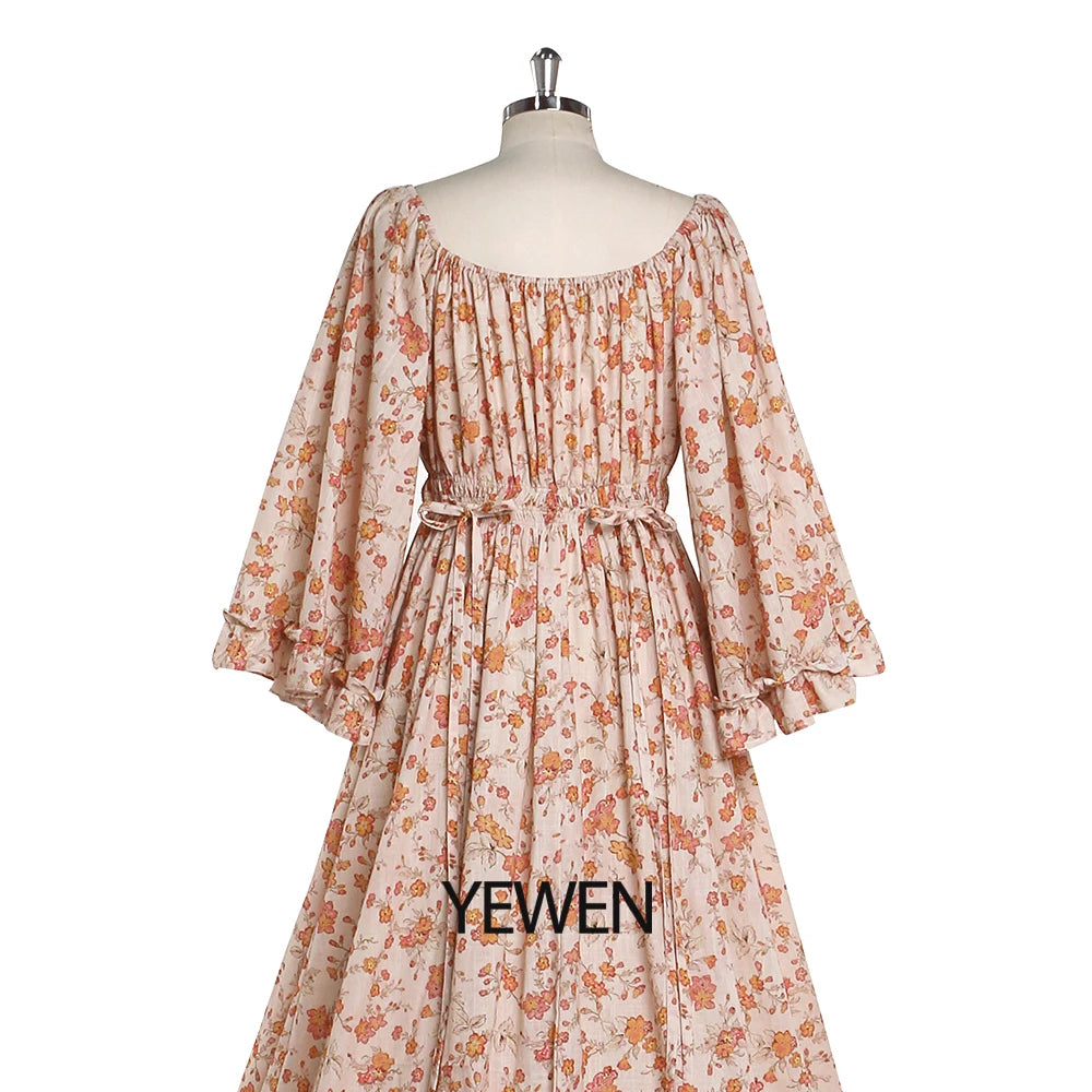 Floral Boho Strectch Neck Photography Dresses with Flare Long Sleeves Baby Shower Dress for Pregnant Woman vestidos SY2025-3
