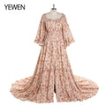 Floral Boho Strectch Neck Photography Dresses with Flare Long Sleeves Baby Shower Dress for Pregnant Woman vestidos SY2025-3