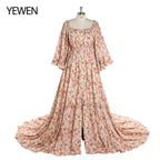Floral Boho Strectch Neck Photography Dresses with Flare Long Sleeves Baby Shower Dress for Pregnant Woman vestidos SY2025-3