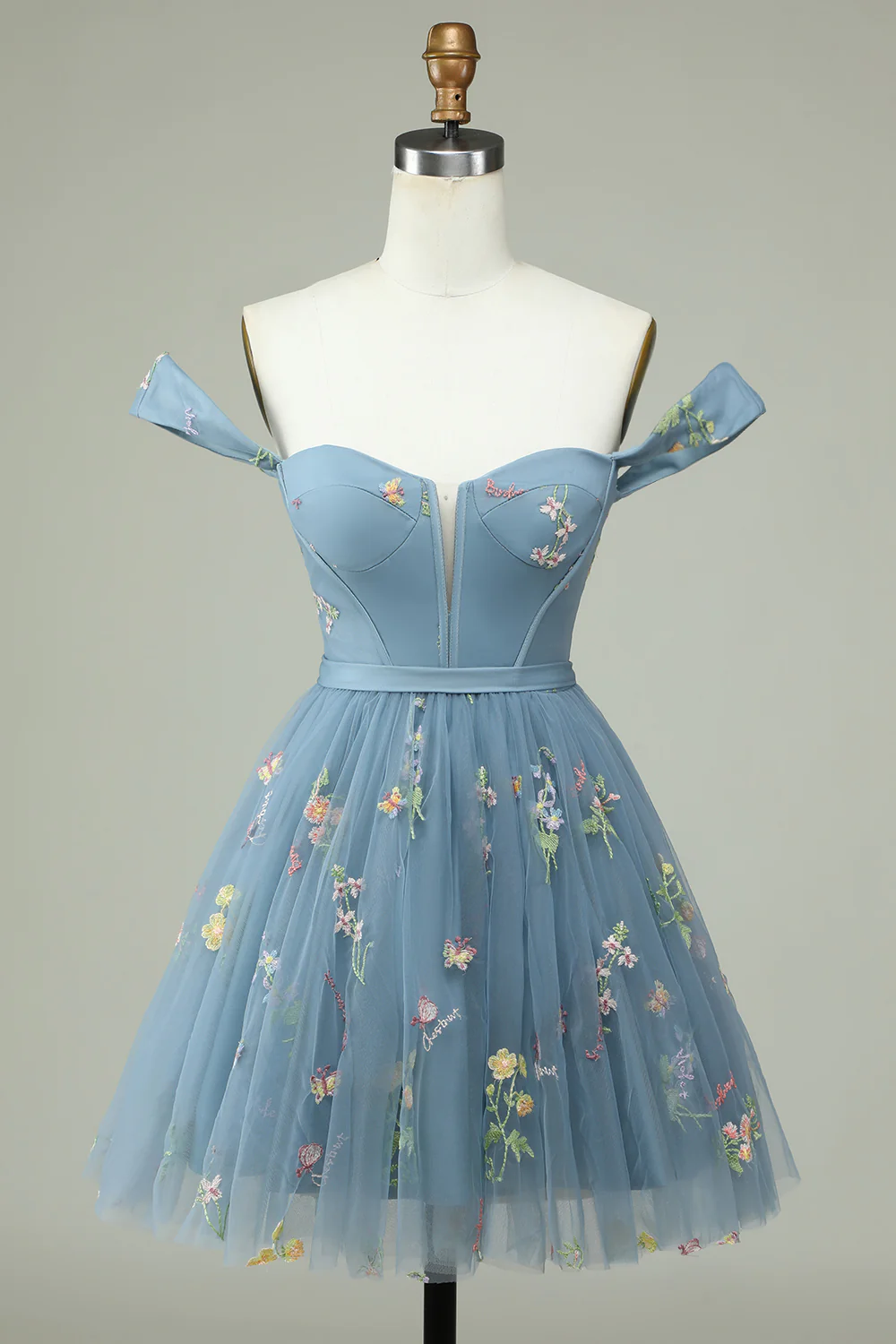 Blumenstickerei Herzausschnitt A-Linie Homecoming-Kleid Kurzes Partykleid PD472