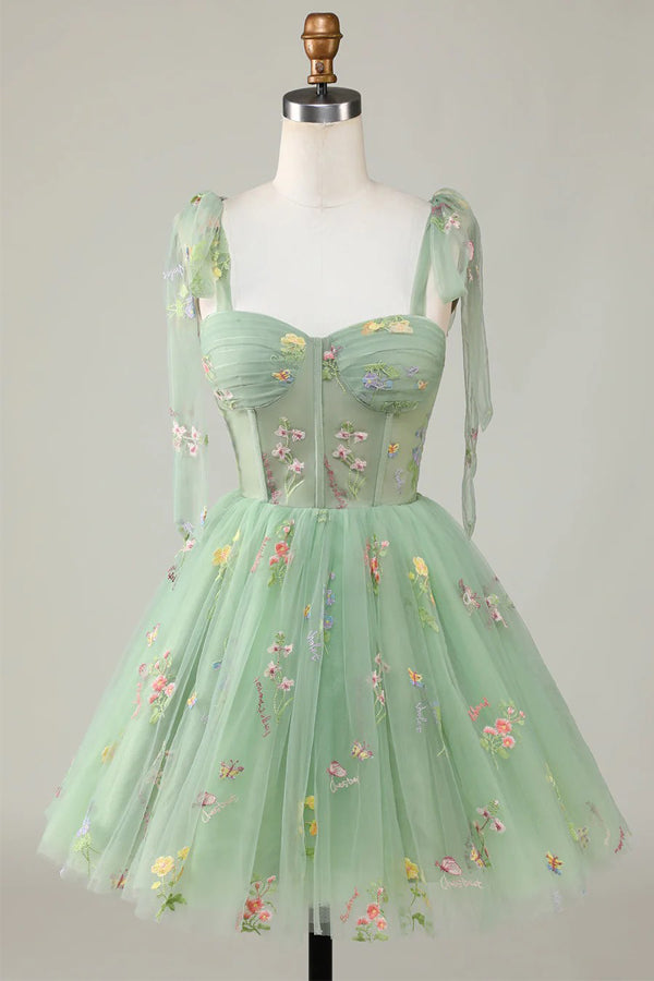 Floral Homecoming Kleider Stickerei A-Linie Kurzes Partykleid PD504