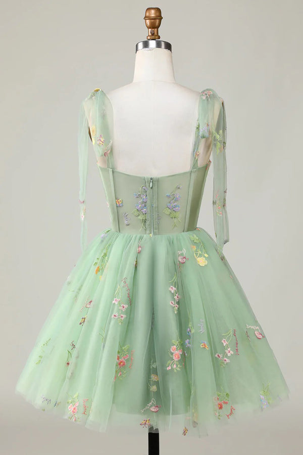 Floral Homecoming Kleider Stickerei A-Linie Kurzes Partykleid PD504