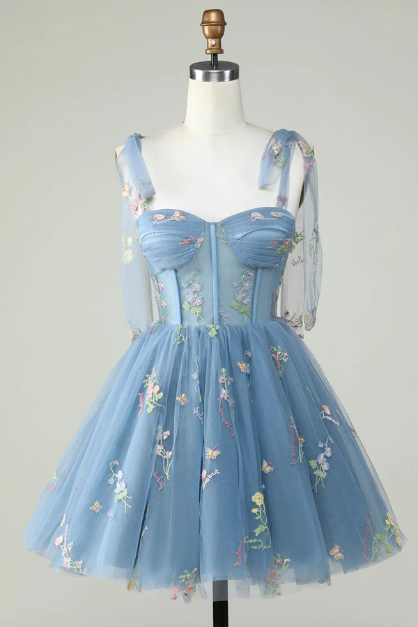 Floral Homecoming Kleider Stickerei A-Linie Kurzes Partykleid PD504