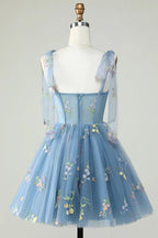 Floral Homecoming Kleider Stickerei A-Linie Kurzes Partykleid PD504