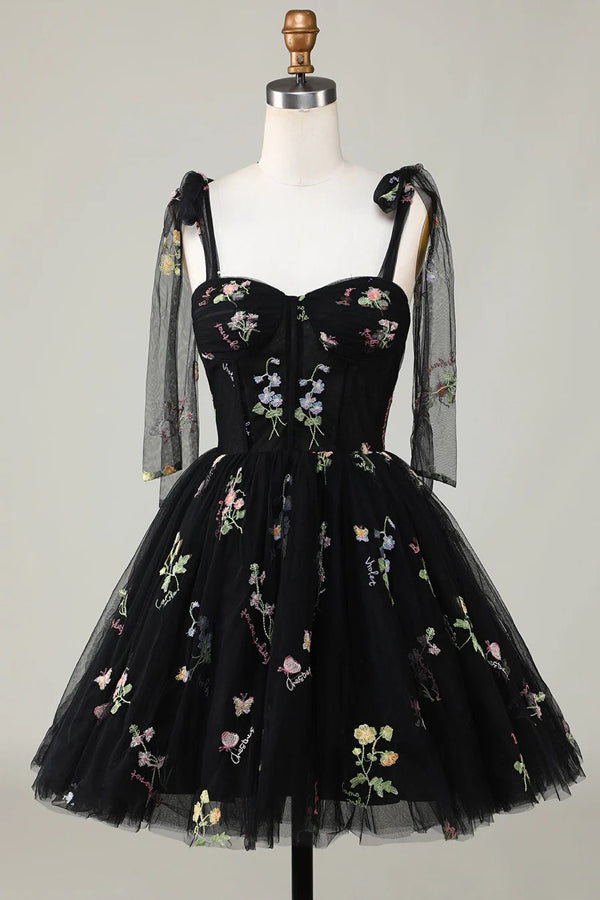 Floral Homecoming Kleider Stickerei A-Linie Kurzes Partykleid PD504