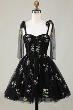 Floral Homecoming Kleider Stickerei A-Linie Kurzes Partykleid PD504