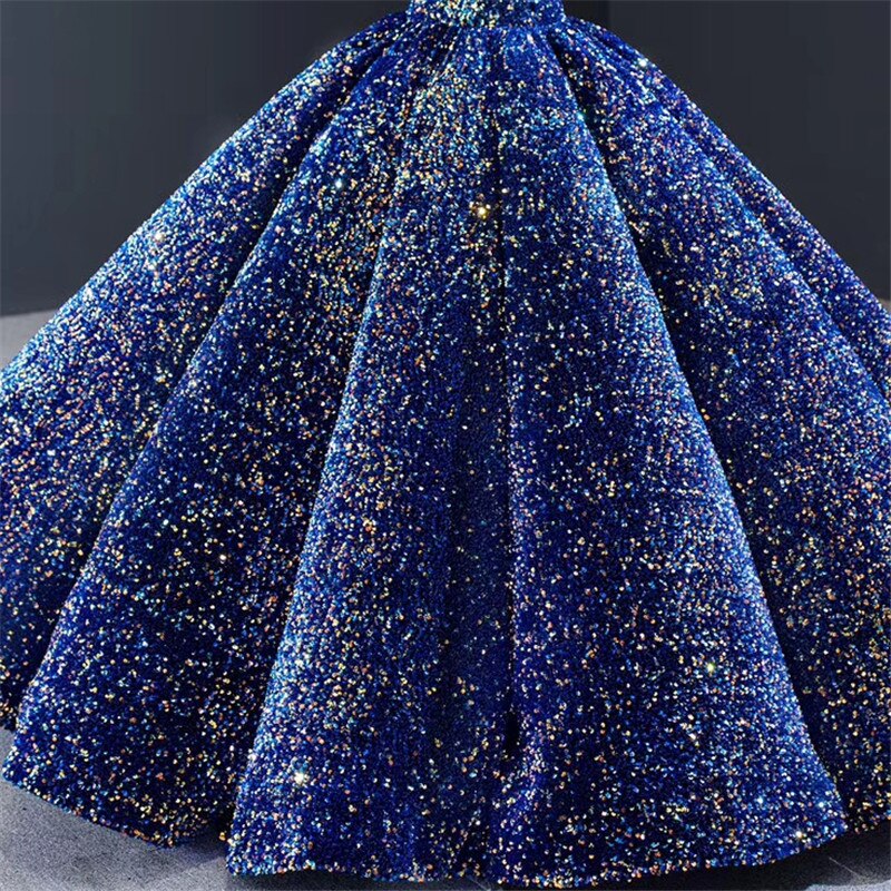 Flower Girl Dressrs Children Pageant Ballgown Girl Wedding Paillette Clothes For Children Piano Performance Vestido HTA0047