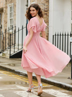 Flutter Sleeves Chiffon Prom Dress SYP185