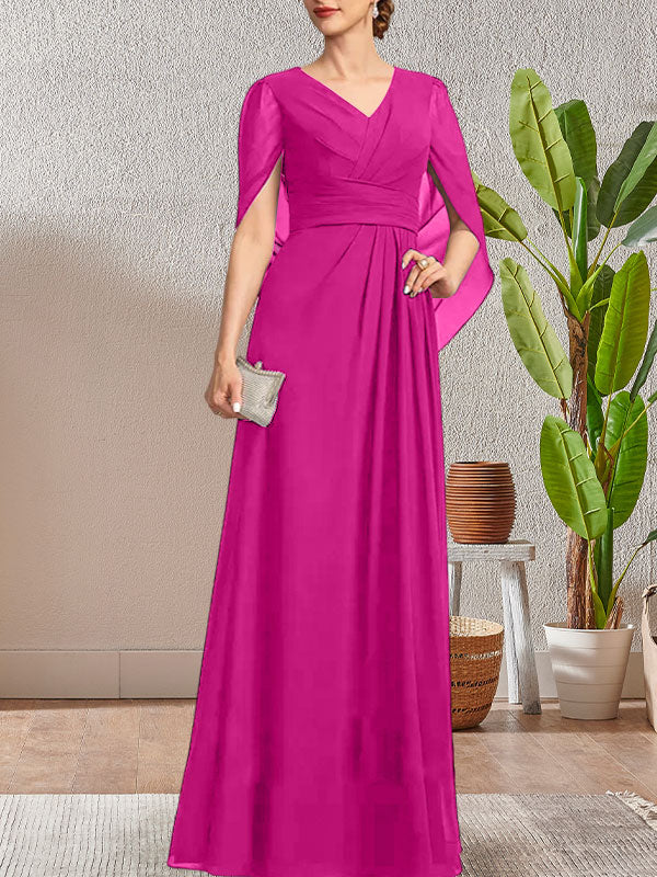 Vestido largo azul marino oscuro con escote en V y corte A para madre de la novia