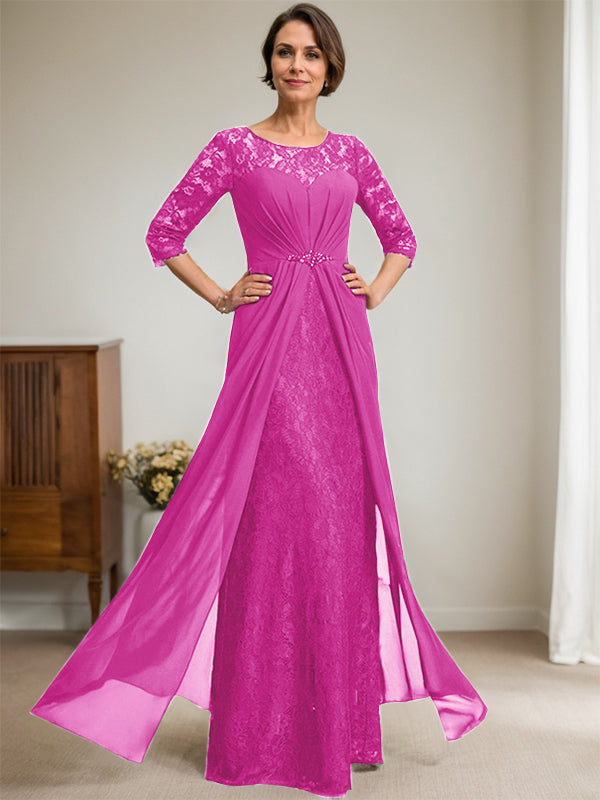Vestido de gasa con encaje, ilusión, corte A, largo hasta el suelo, para madre de la novia, con volantes y cuentas