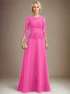 Vestido de gasa con encaje, corte A, ilusión, largo hasta el suelo, para madre de la novia, con lentejuelas plisadas y abalorios