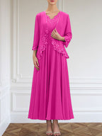 Vestido de gasa para madre de la novia, corte A, escote en V, largo hasta los tobillos, con apliques de lentejuelas, encaje y cuentas